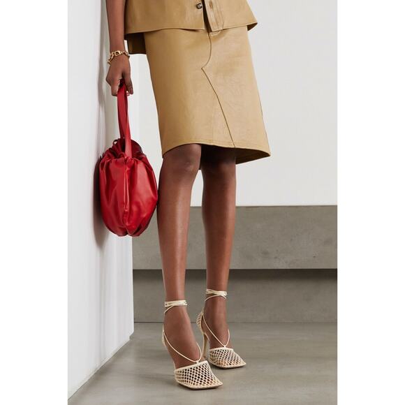 Bottega Veneta Stretch Toile Leather Square Toe Lace Up Tie Sandal Heel Pump 42 - Picture 4 of 12